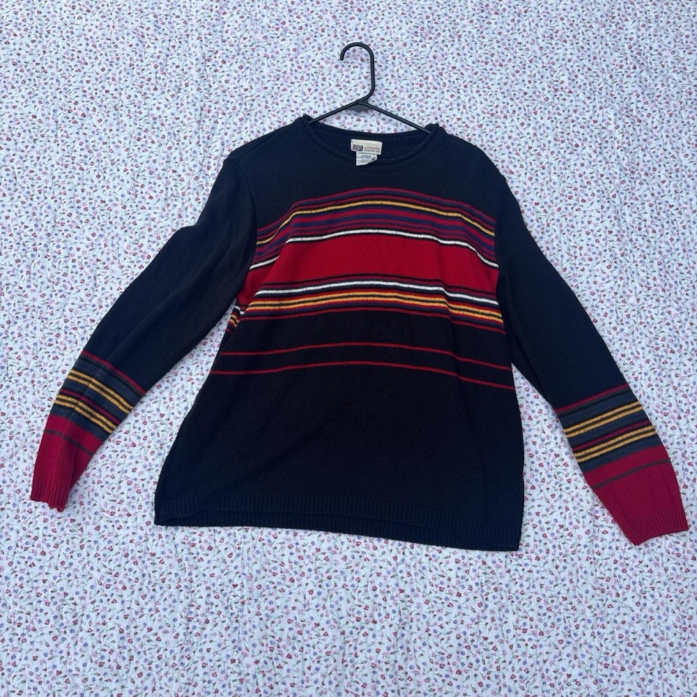 Faded Glory Women's Striped Crew Neck Sweater - Black, Red, Yellow